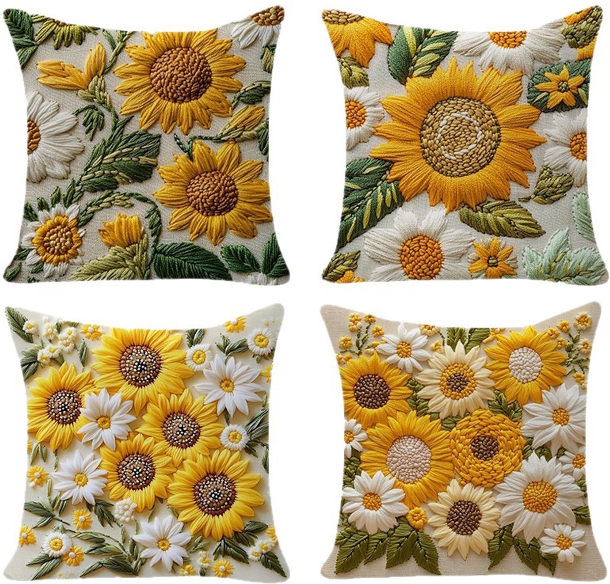 Pillowcase - 4 pieces - 45*45 cm - Flat pillowcase - Soft sunflower decoration - Modern pillowcases - Suitable for beds, sofas, living rooms and bedrooms. - Image 1