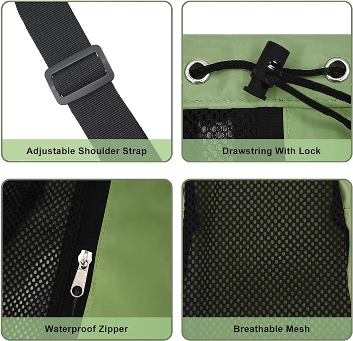 Backpack - Sports Bag - Travel Bag - Training Bag - Swimming Bag - 30*15*45cm - Mesh Material - Drawstring Design - Side Storage Space - Unisex - Suitable for fitness, swimming, traveling, dancing, camping（Vegetable） - Image 4