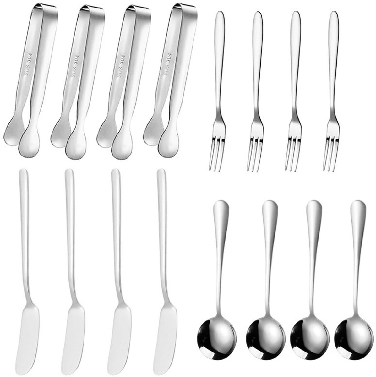cutlery set - 16-piece set - cheese knife | pastry forks| oval coffee spoons | kitchen tongs & serving tongs - Image 1