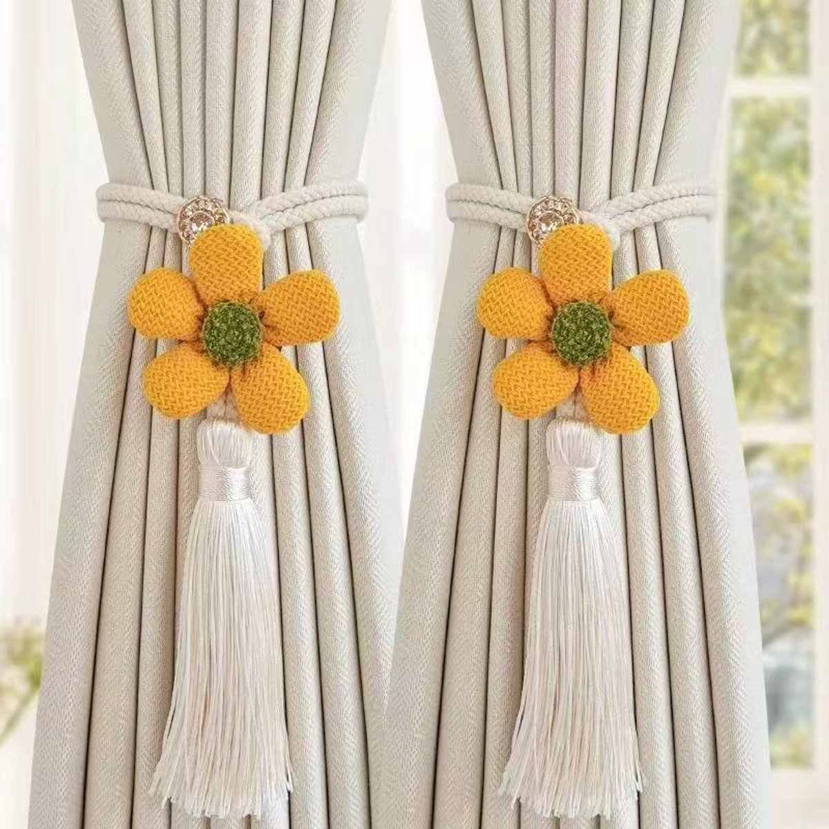 Curtain Holder - Curtain Tie Rope - Curtain Tie Back - Curtain Decoration - Home Decoration - Curtain Accessories - 2 Pieces - Yellow - Image 1