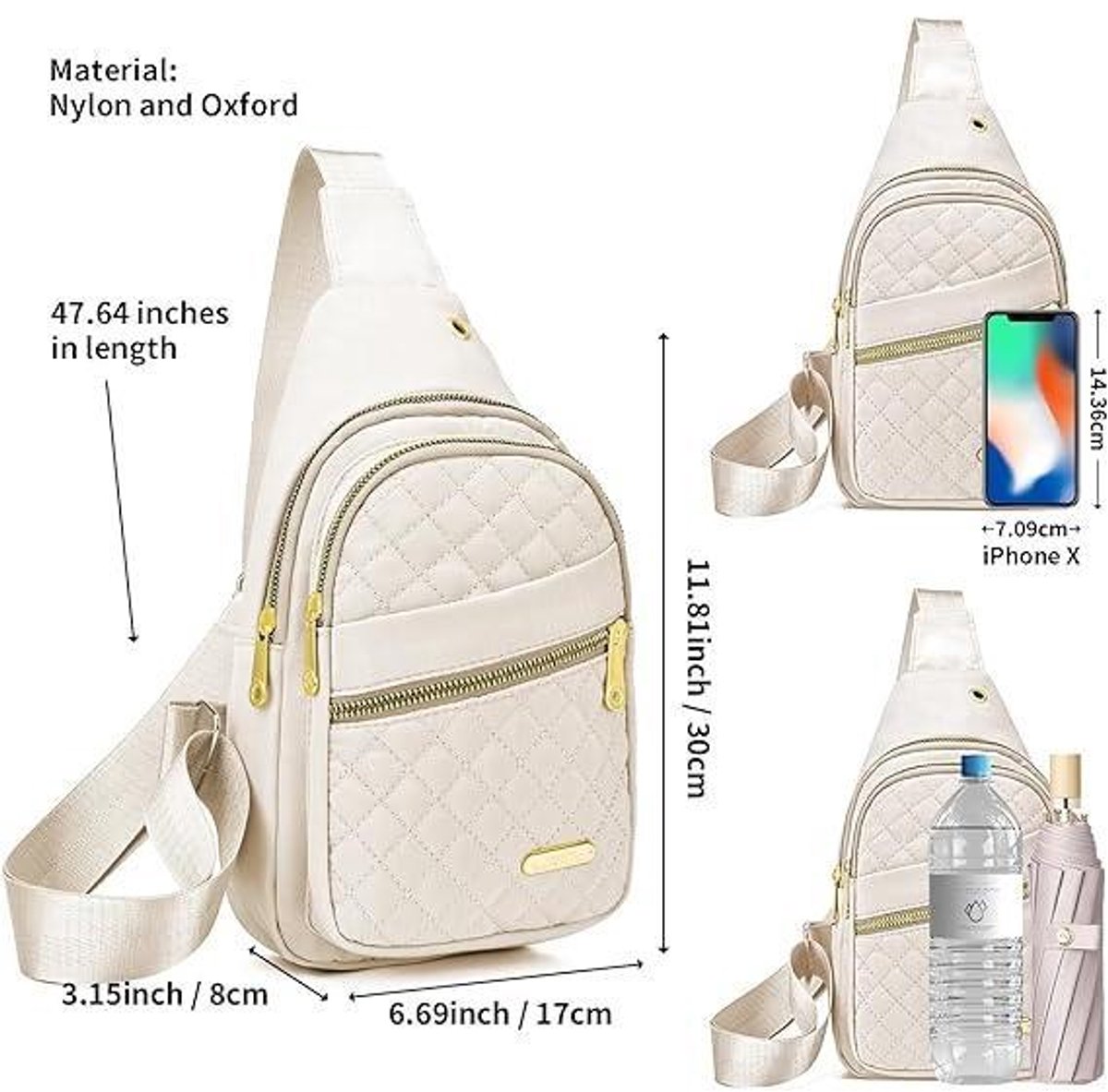 Unisex Shoulder Bag - 5 Storage Pockets & Cable Grommet - Women's Crossbody Bag - Men's Crossbody Bag - Crossbody Bags - Sling Bag - Adjustable Carrying Style (Cross/Shoulder/Chest) - Light Blue - Image 5