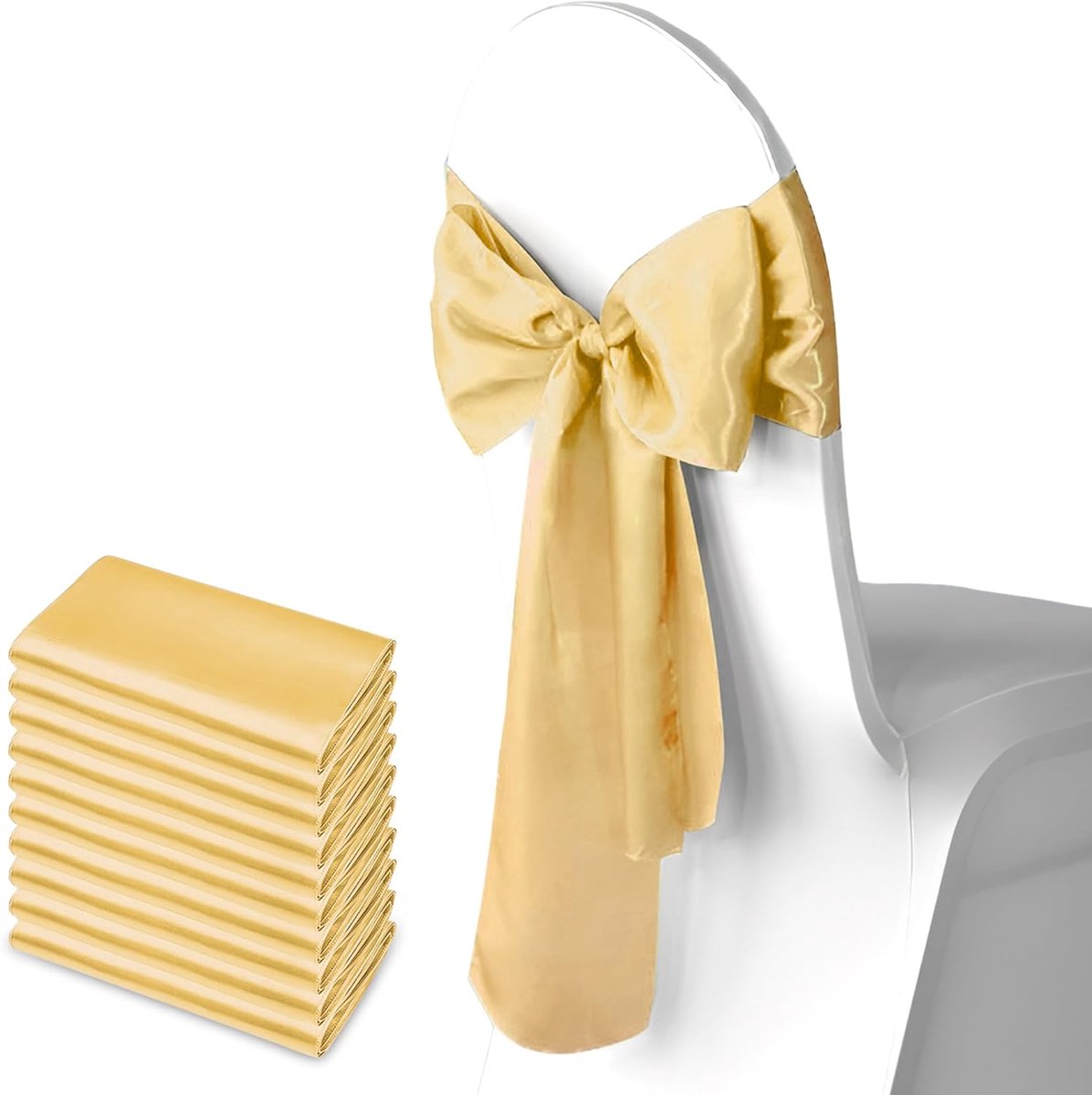 Elastic Chair Covers - 10 Pieces - Chair Covers - Chair Bows - Chair Decorations - Christmas Decorations - Suitable for Weddings, Parties, Banquets - Elegant Chair Bows - Christmas Decorations for Events - Yellow - Image 1