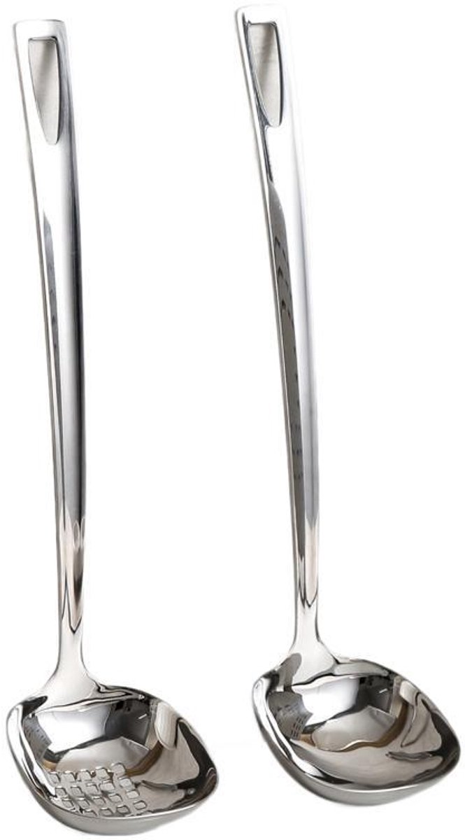 Soup Spoon Set - 2-Piece - Stainless Steel Soup Spoon - Strainer - Hanging Spoon - For Serving Soup - For Serving Porridge - Heat Resistant - Non-Slip - High Temperature Resistant - Image 1