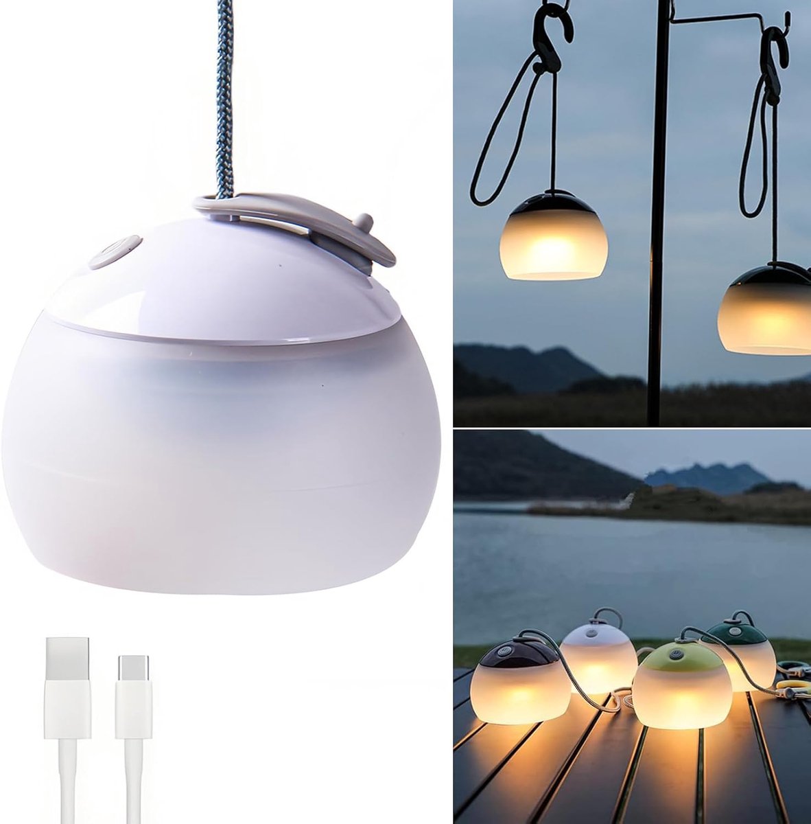 Night Light - Outdoor Camping Lamp - Atmospheric Decorative Lighting - Round Camping Lamp - 3 Brightness Levels - Hook Mount - Suitable for emergencies, tents, fishing, and other occasions. (White) - Image 1