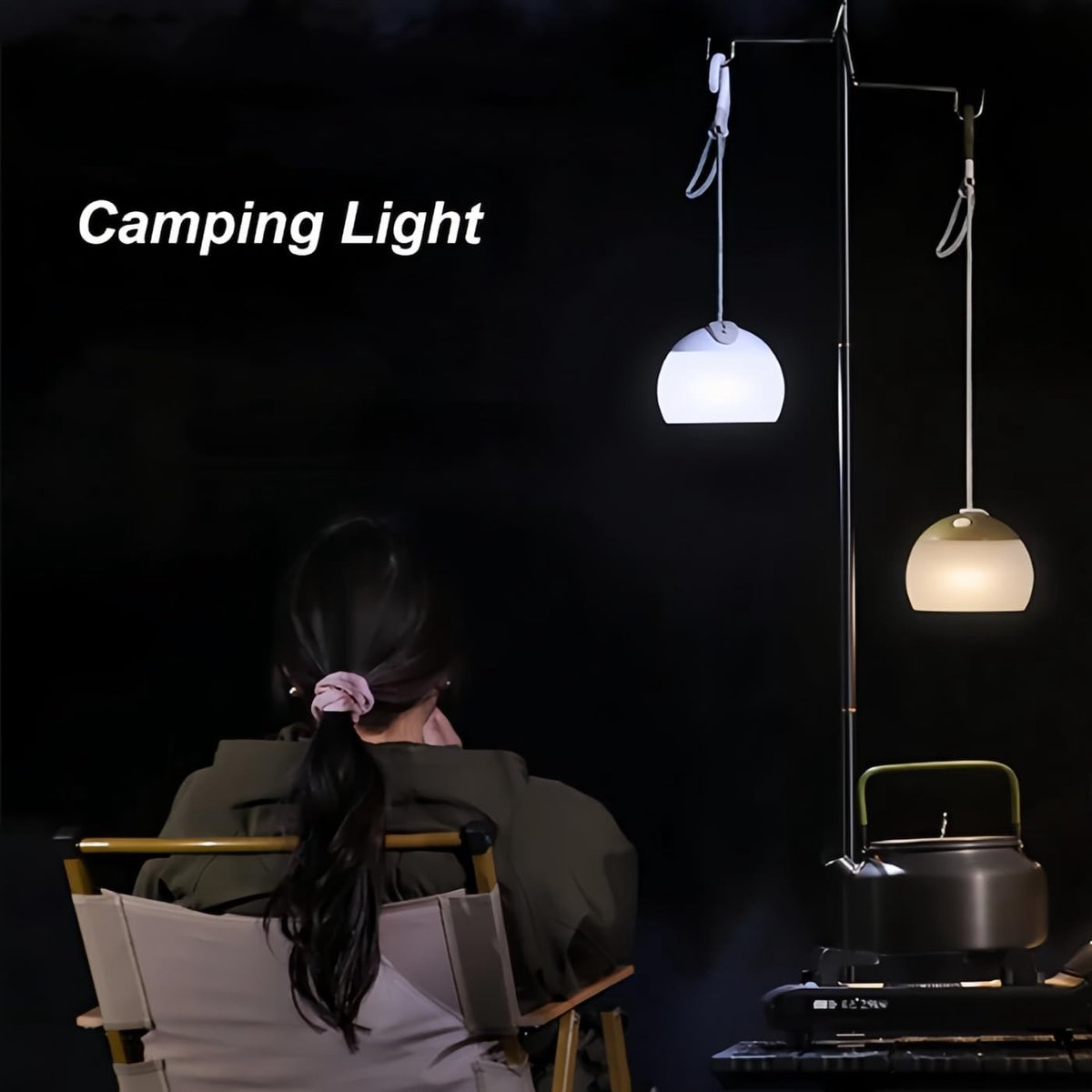 Night Light - Outdoor Camping Lamp - Atmospheric Decorative Lighting - Round Camping Lamp - 3 Brightness Levels - Hook Mount - Suitable for emergencies, tents, fishing, and other occasions. (White) - Image 5