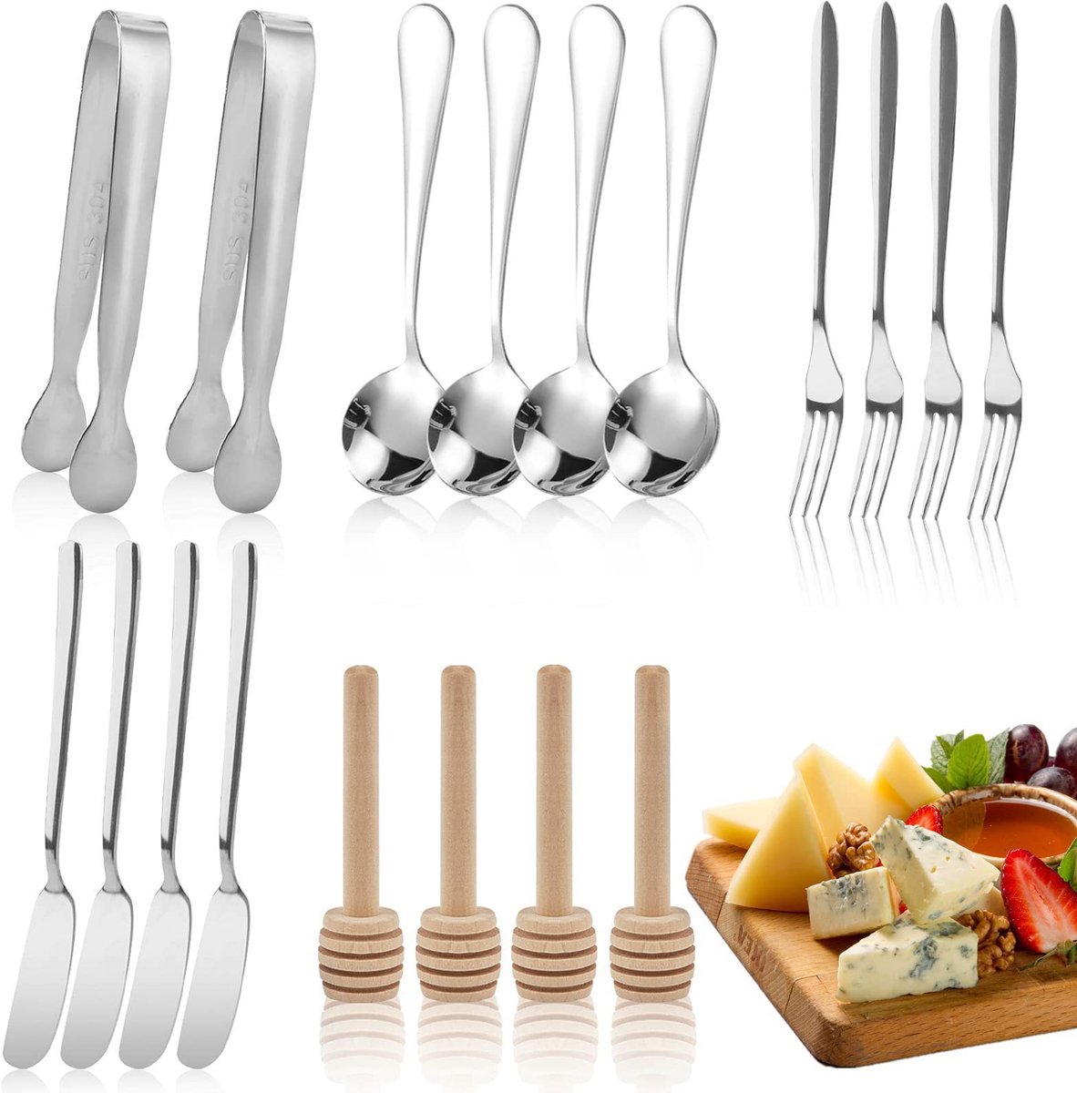 cutlery set - 16-piece set - cheese knife | pastry forks | oval coffee spoons | kitchen tongs & serving tongs | stirring spoon - Image 1