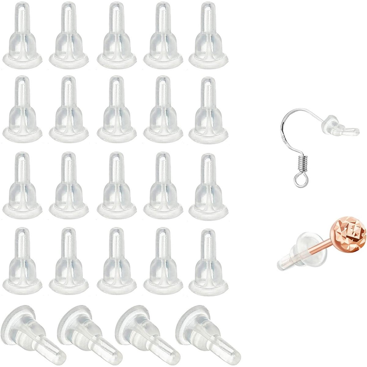 50 Silicone Earring Backs - Full Coverage, Clear Earring Backs - Dustproof - Hypoallergenic Soft Ear Cushions - For Stabilizing Earring Hooks (10x6mm) - Image 1