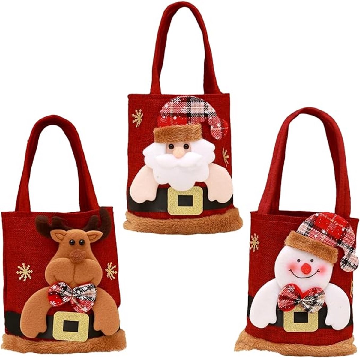 Christmas Gift Bags - Set of 3 - Velvet Material - Candy Bags for Kids - Christmas Apple Bags - Reusable Christmas Gift Bags - Party Bags - 35*20cm - Image 1