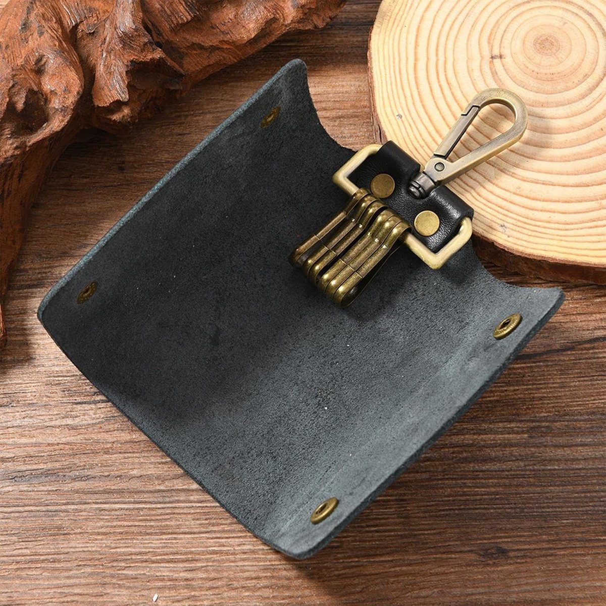 Key Case - Men's Wallet Made of Genuine Leather - 16 x 6 cm - Multifunctional Organizer - Security Pocket with Zipper - Suitable for Home, School, Work and Everyday Use - Black - Image 1