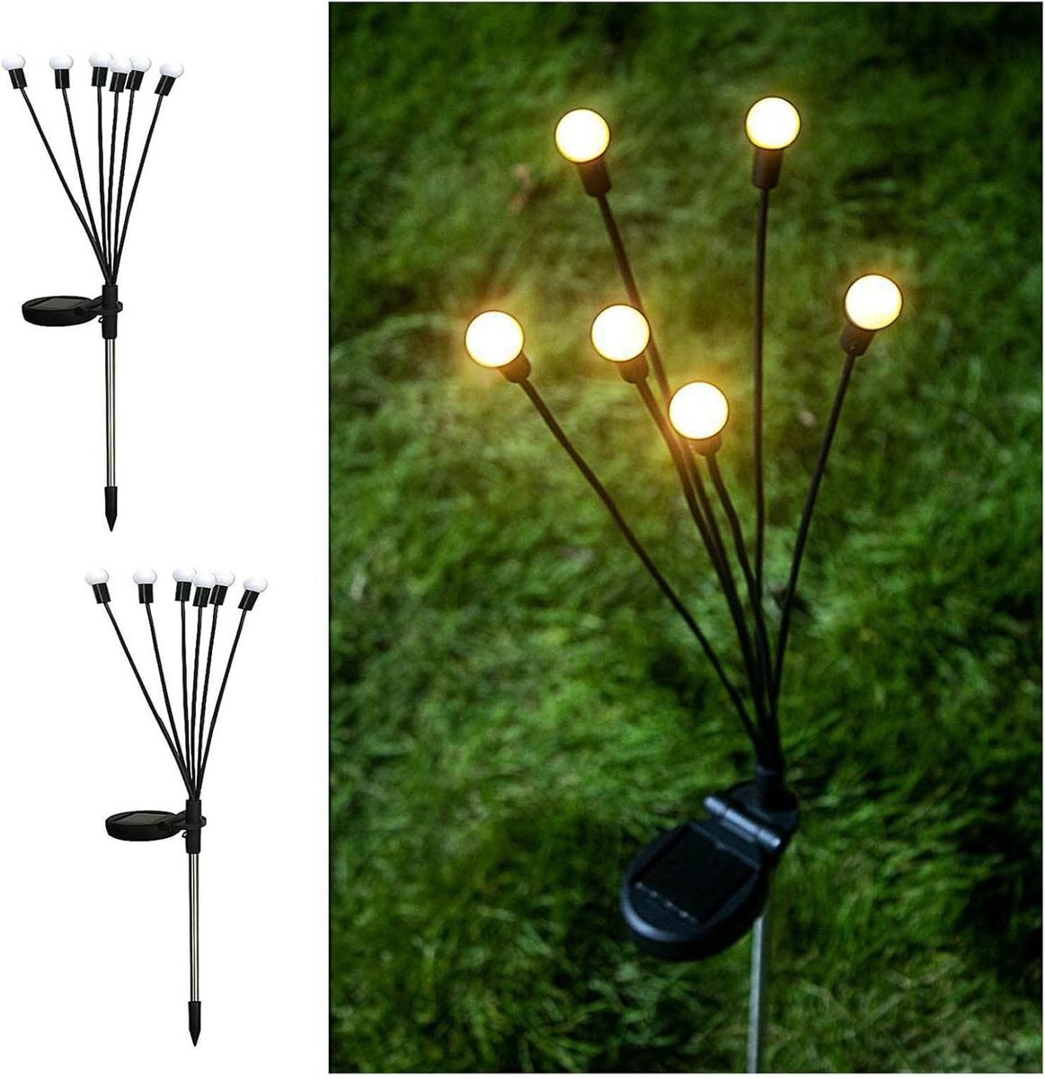 Outdoor Lighting - Solar Garden Lighting - Mood Lamp - LED Solar Garden Lamp - Firefly Shaped - 6 Pots x 2 - Waterproof for Outdoor Use - Suitable for Decorating Patio Paths - Warm Tones - Image 1