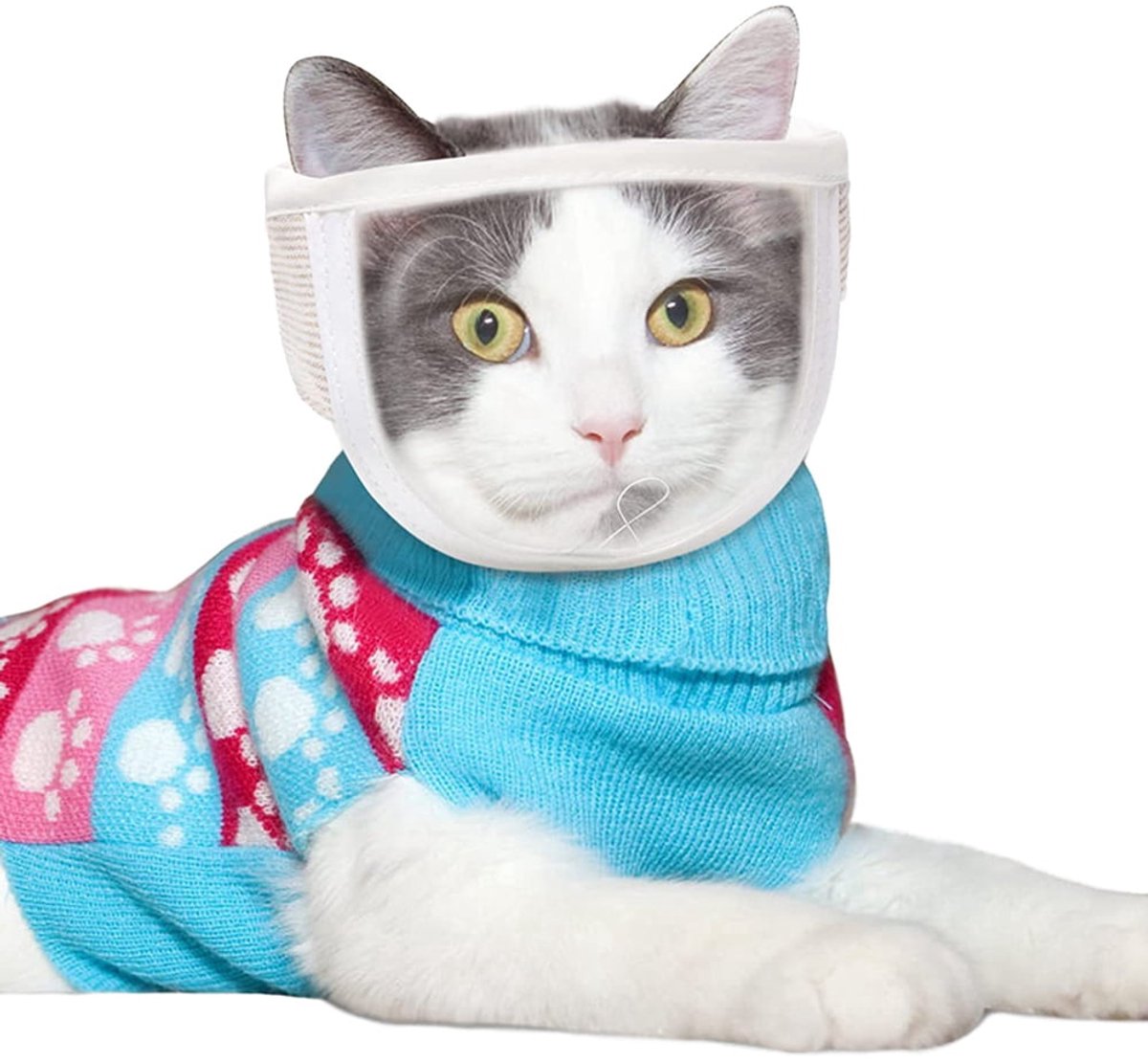 1 Piece - Adjustable Visor - Muzzle with Wide Field of View - Breathable and Bite-Resistant Muzzle - Muzzle for Cat Grooming（S：Suitable for cats with a head circumference of 17-21 cm） - Image 1