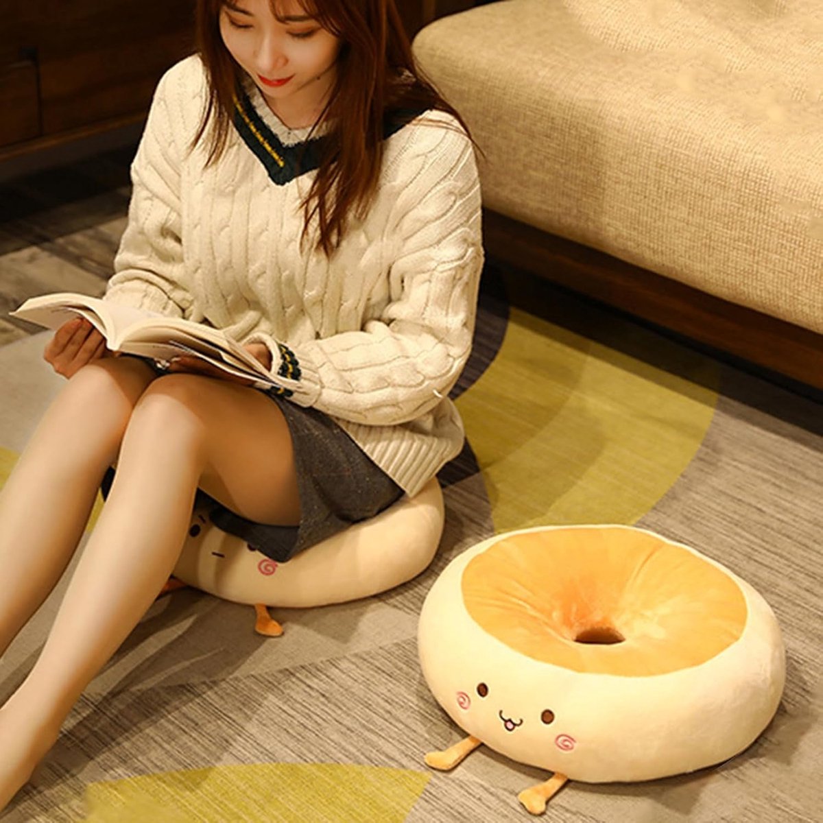 Round Seat Cushion - Round Chair Cushion - Donut Seat Cushion - Cute and Soft Decorative Cushion - Cartoon Design - Suitable Chairs for Bedrooms, Schools and Offices - 38*38*14cm (Stick Out Tongue Style) - Image 2