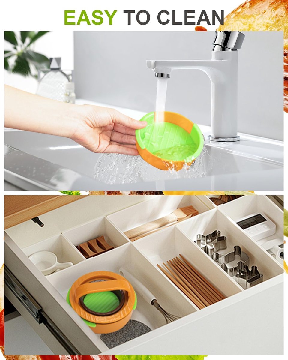 3-in-1 Hamburger and Hamburger Press - Hamburger Mold - Non-stick, durable patty maker for stuffed burgers and sliders - Easy to clean - Orange - Image 4