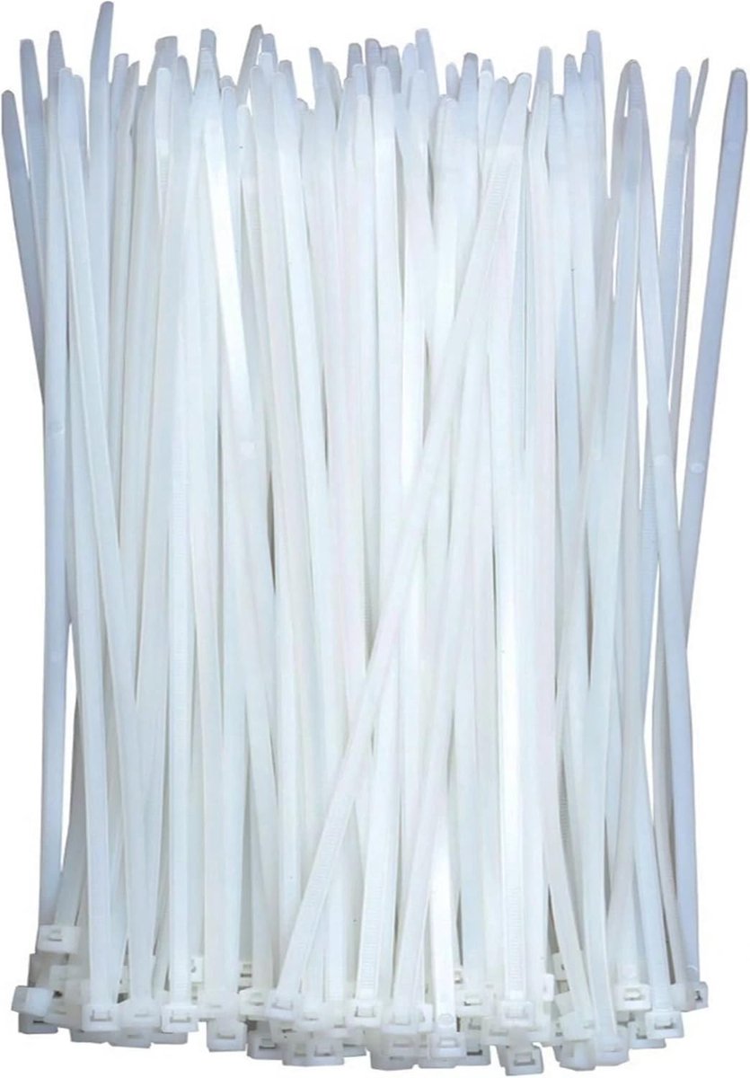Nylon Cable Ties - Pack of 100 - 300mm x 4.8mm - Large White Nylon Cable Ties - Extra Strong - Tensile Strength 23kg - Self-Locking Plastic Cable Ties - Suitable for Home, Garden and Office Use. - Image 1
