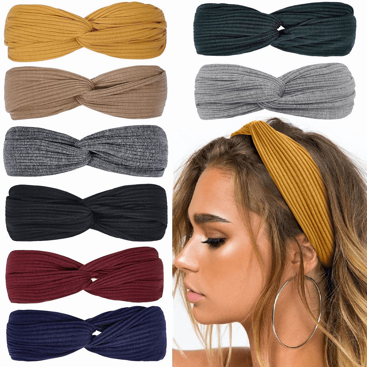 Hairbands - Set of 8 - Women's Hairbands - Twisted Elastic Hairbands - Plain Hairbands - Hair Accessories - Suitable for Girls, Sports and Yoga - Image 1