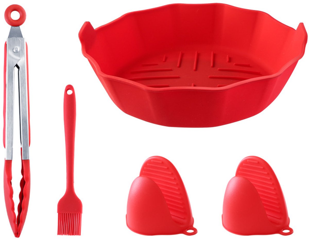 Accessories for the air fryer - baking tray, oven mitts, brush, tongs - suitable for kitchen, cooking, baking and grilling - five-piece set - Image 1