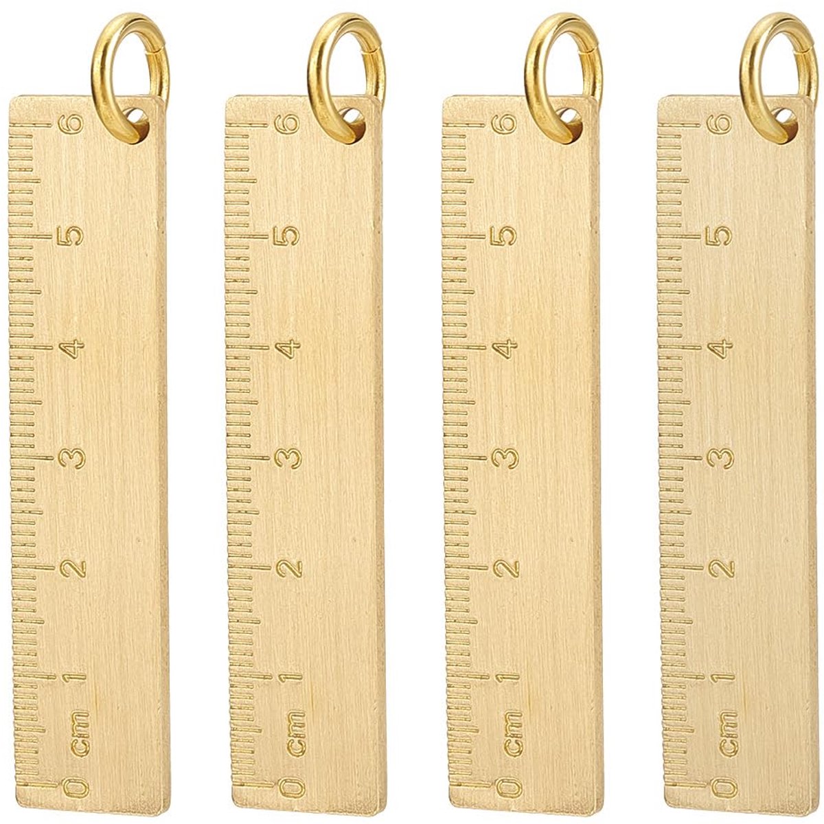 Keychain - Set of 4 - Small metal ruler - Brass gold ruler 6 cm - Decorative key ring - Keychain with bookmark - Accessories - Image 1