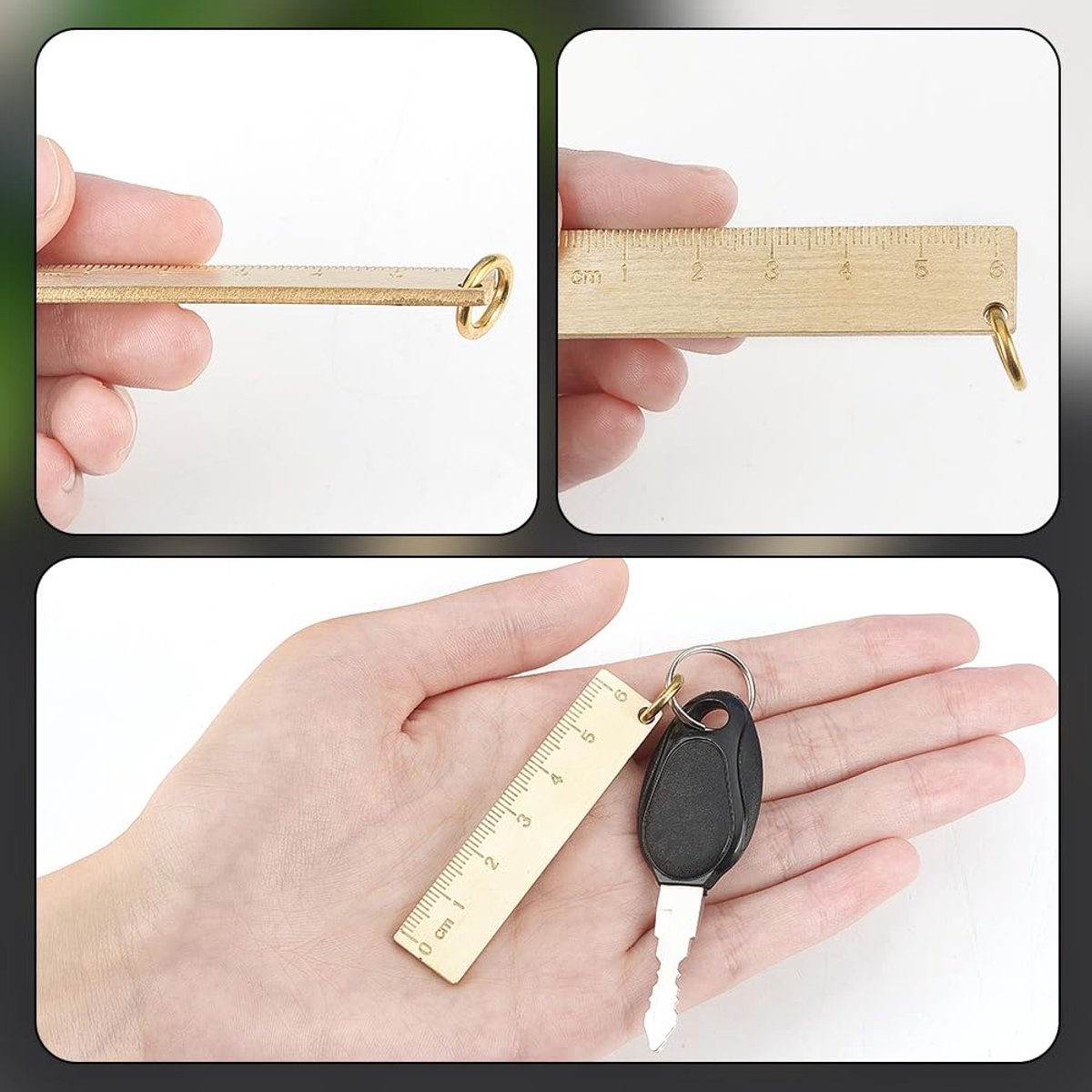 Keychain - Set of 4 - Small metal ruler - Brass gold ruler 6 cm - Decorative key ring - Keychain with bookmark - Accessories - Image 5