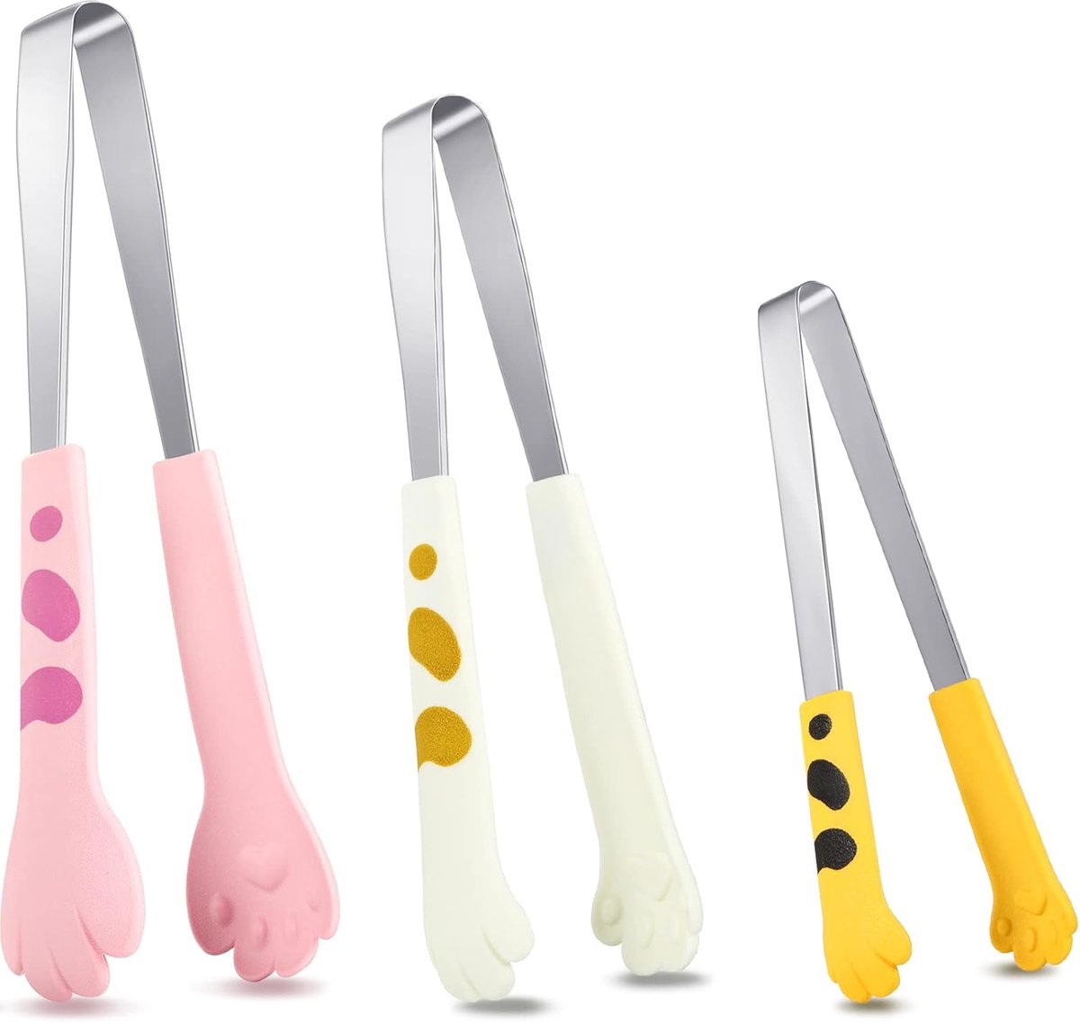 Stainless Steel Kitchen Tongs - Cute Kitchen Tongs for Food - Cute Kitchen Accessories - For Toasting Toast, Bagels, Grilling, etc. - Available in 3 Sizes (Yellow, Pink, White) - Image 1