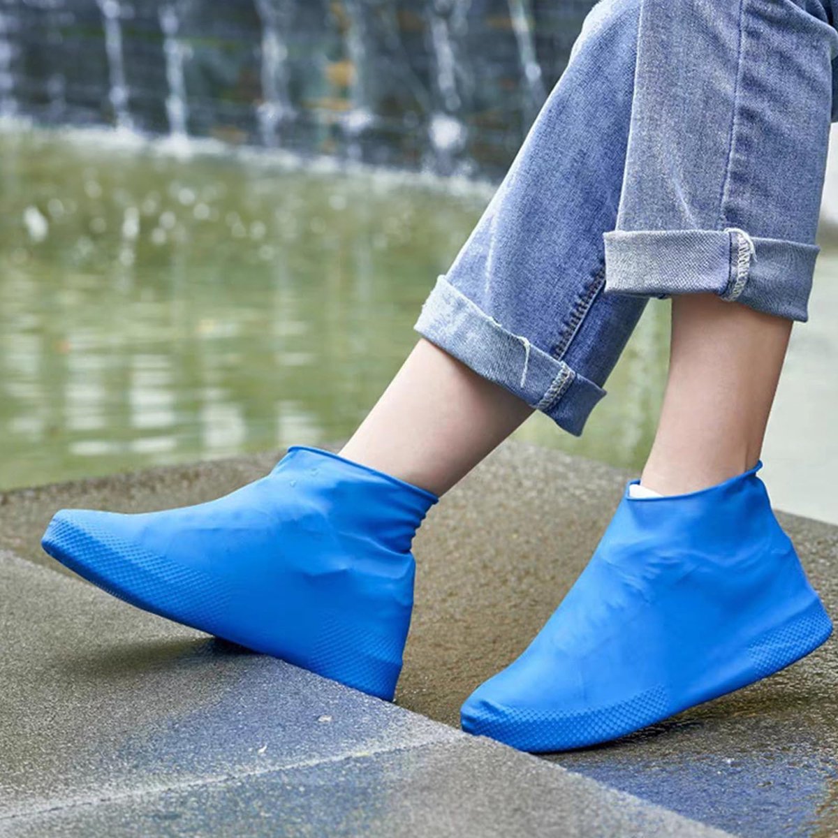 Overshoes - 1 Pair - Waterproof Silicone Overshoes - Reusable, Non-slip, Suitable for Outdoor Activities (Blue - Size L) - Image 5