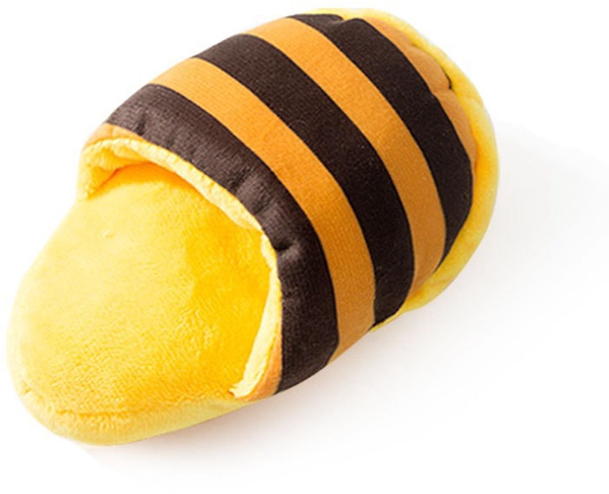 Dog Toys - Dog Cuddly Toy - Slipper Shape - Interactive - Dog Toy - Yellow-Brown Stripes - Image 1