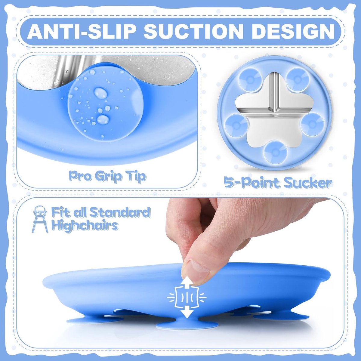 Children's Plate - Stainless Steel - Suction Cup - Shatterproof - Food Safe - 20 cm - Blue/Pink - Image 1