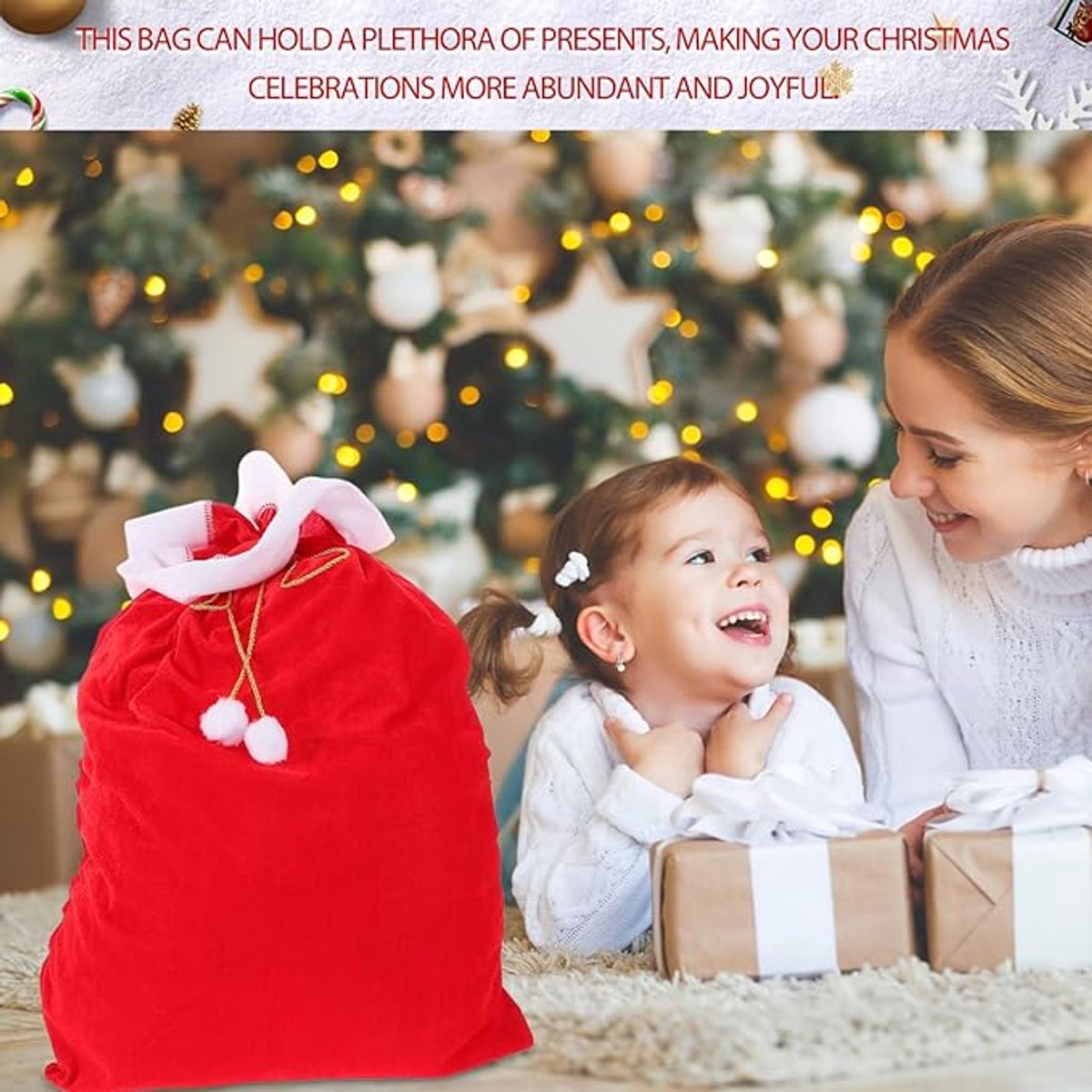 Gift Bags - Santa Claus Gift Bags - Extra Large Gift Bags - Red Christmas Wrapping Bags - For storing holiday gifts, sweets and surprises - Image 3