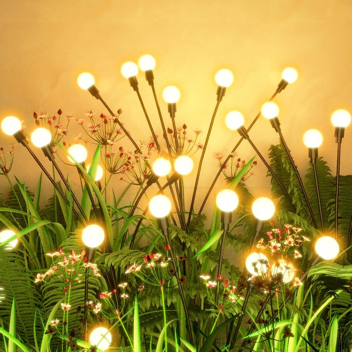 Outdoor Lighting - Solar Garden Lighting - Mood Lamp - LED Solar Garden Lamp - Firefly Shaped - 10 Pots x 2 - Waterproof for Outdoor Use - Suitable for Decorating Patio Paths - Warm Tones - Image 1