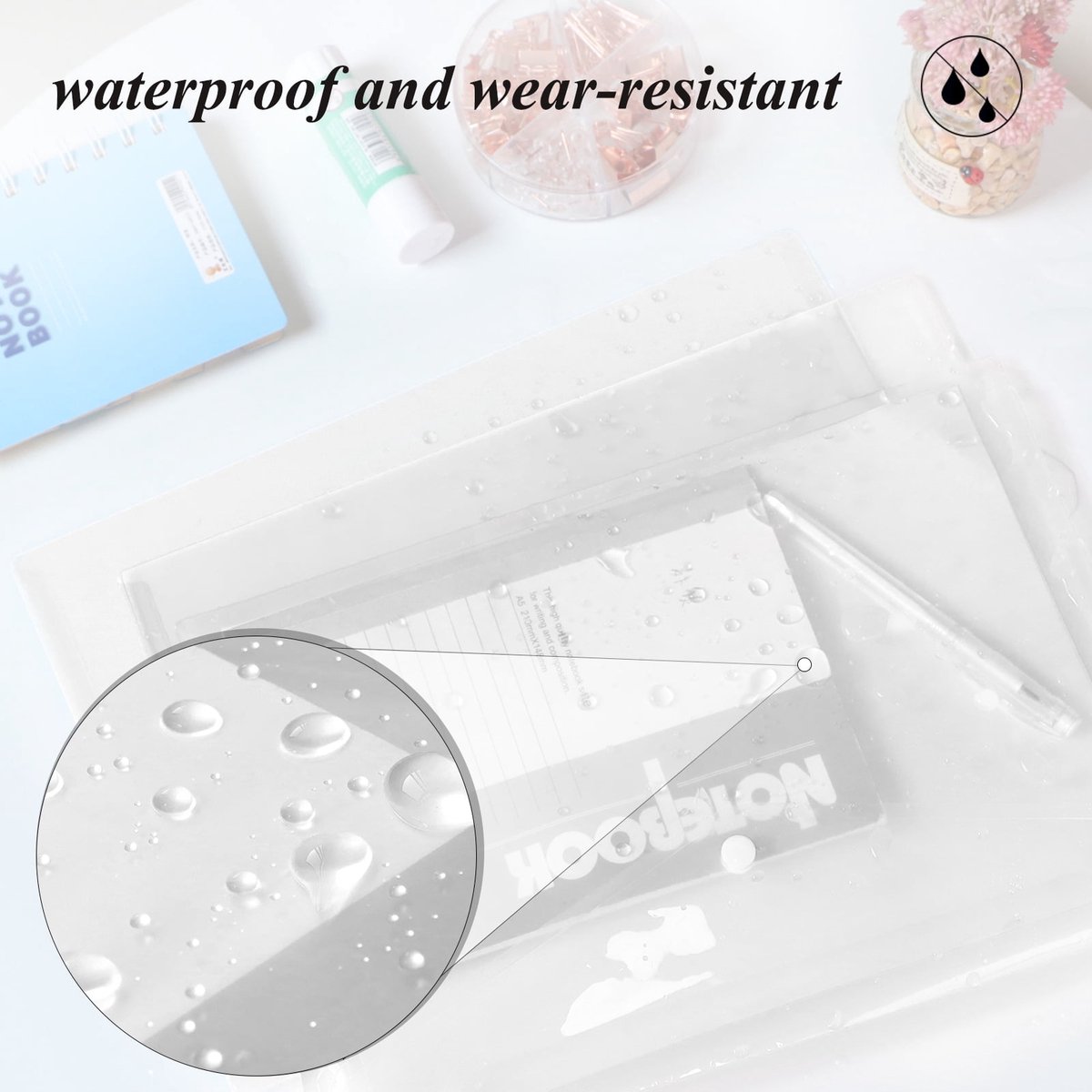 Waterproof folder - Plastic envelope - 12-pack - Transparent A4 letterhead size - with snap closure - Suitable for schools and offices. - Image 2