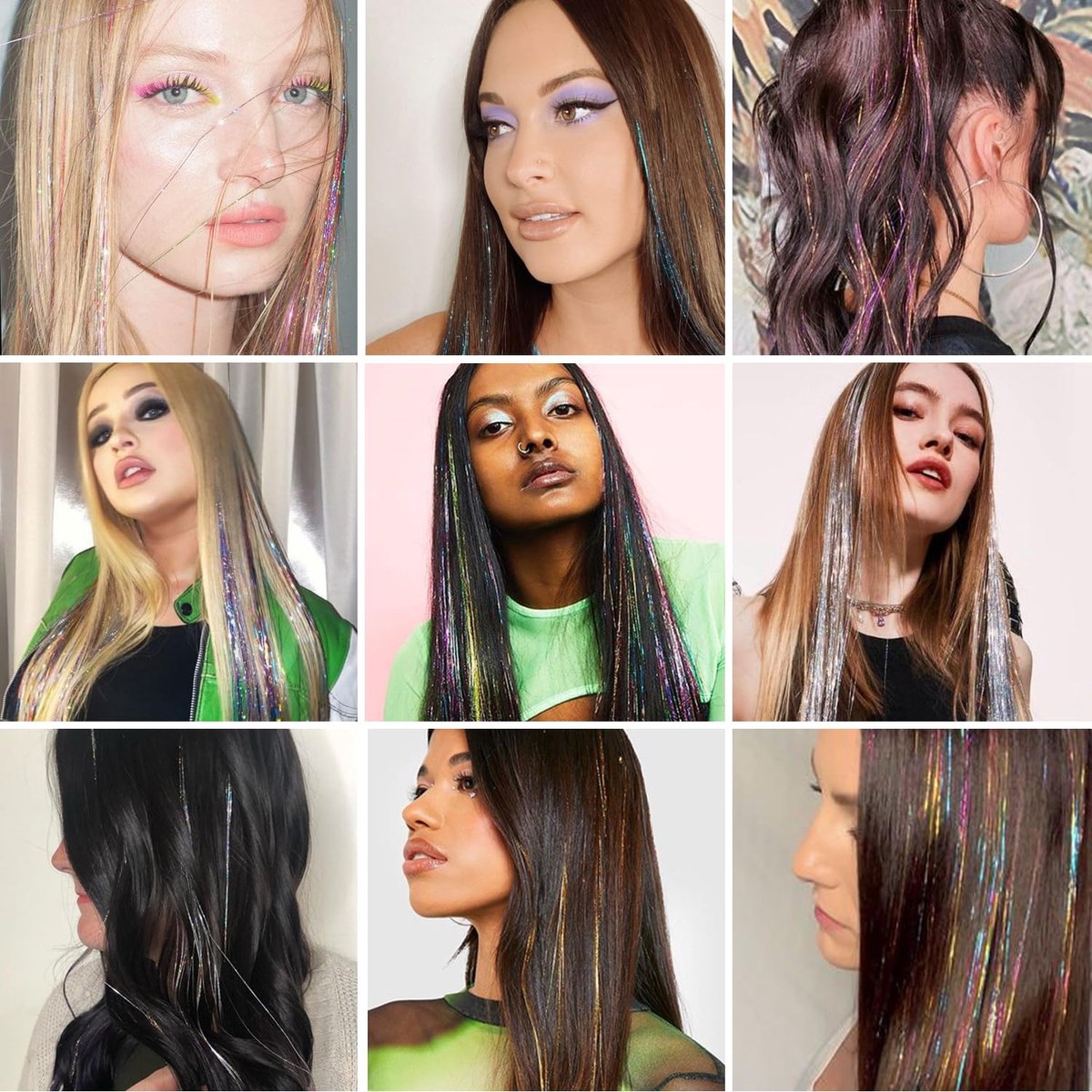 Hair Tinsels - Festival Hair Extensions - Glitter Hair Extensions - 12-Piece Clip-On Hair Accessory Set - 52cm Long, Christmas and New Year Glitter Hair Extensions, Suitable for Women, Girls and Children (Silver) - Image 3