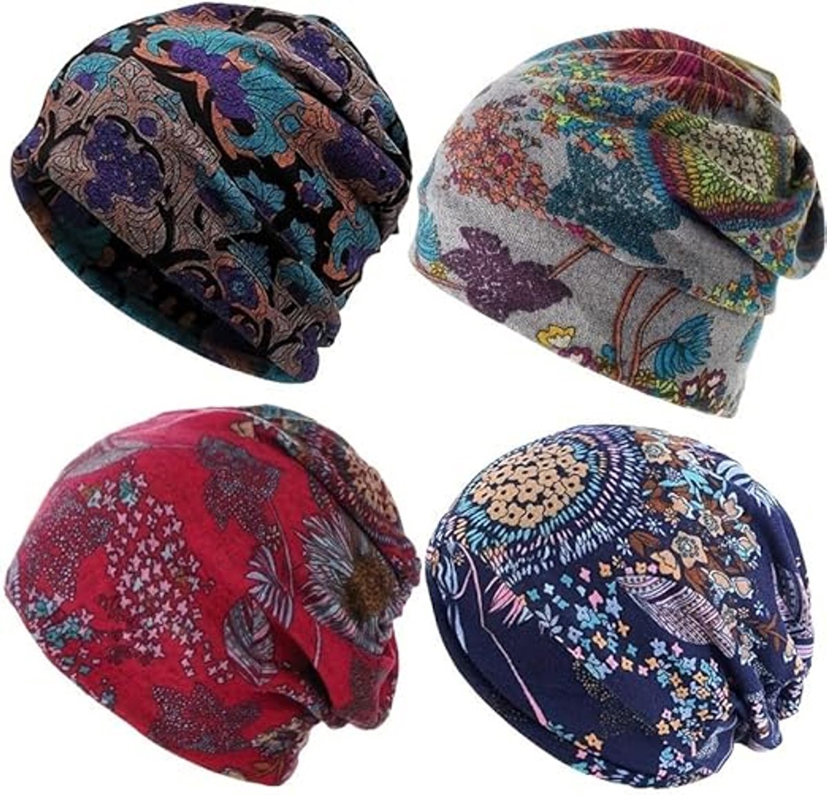 Beanie - Knitted Hat - 4-Piece Set - Bohemian Print - Soft Polyester - Suitable for Autumn and Winter - Image 1