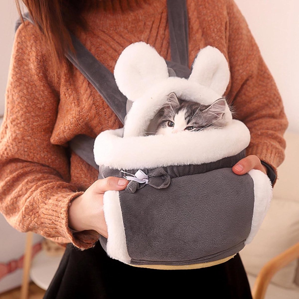 Cat Bed - Backpack for Pet Travel - Can be used as a cat basket indoors - Side pockets to keep your hands warm - Wide shoulder straps - Best choice for traveling with small pets (Gray, Size M: 25*25*21) - Image 3