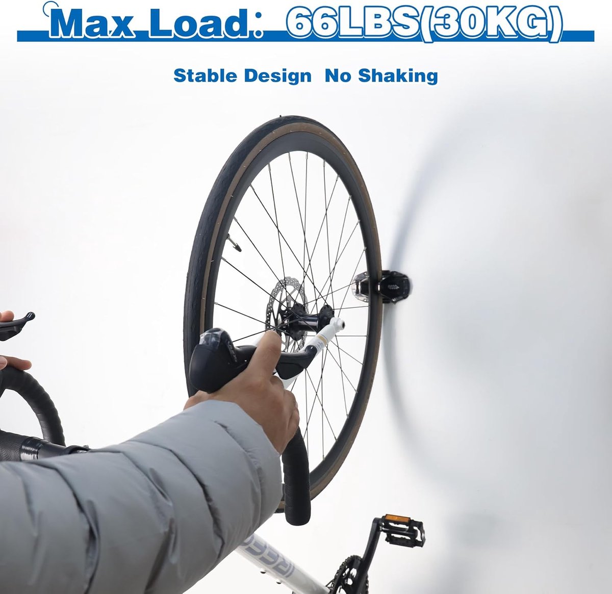 Bicycle Wall Mount - Up to 60 kg Load Capacity - For Tires 27-83 mm - Space-Saving Suspension for Garage & Home - Image 5