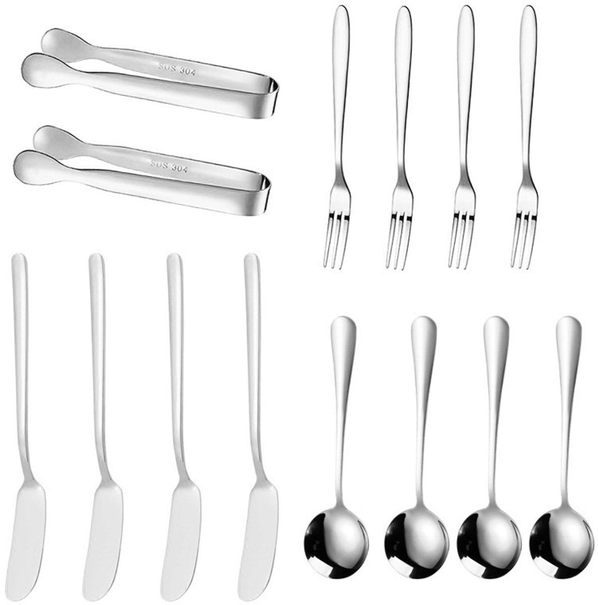 cutlery set - 14-piece set - cheese knife | pastry forks| oval coffee spoons | kitchen tongs & serving tongs - Image 1