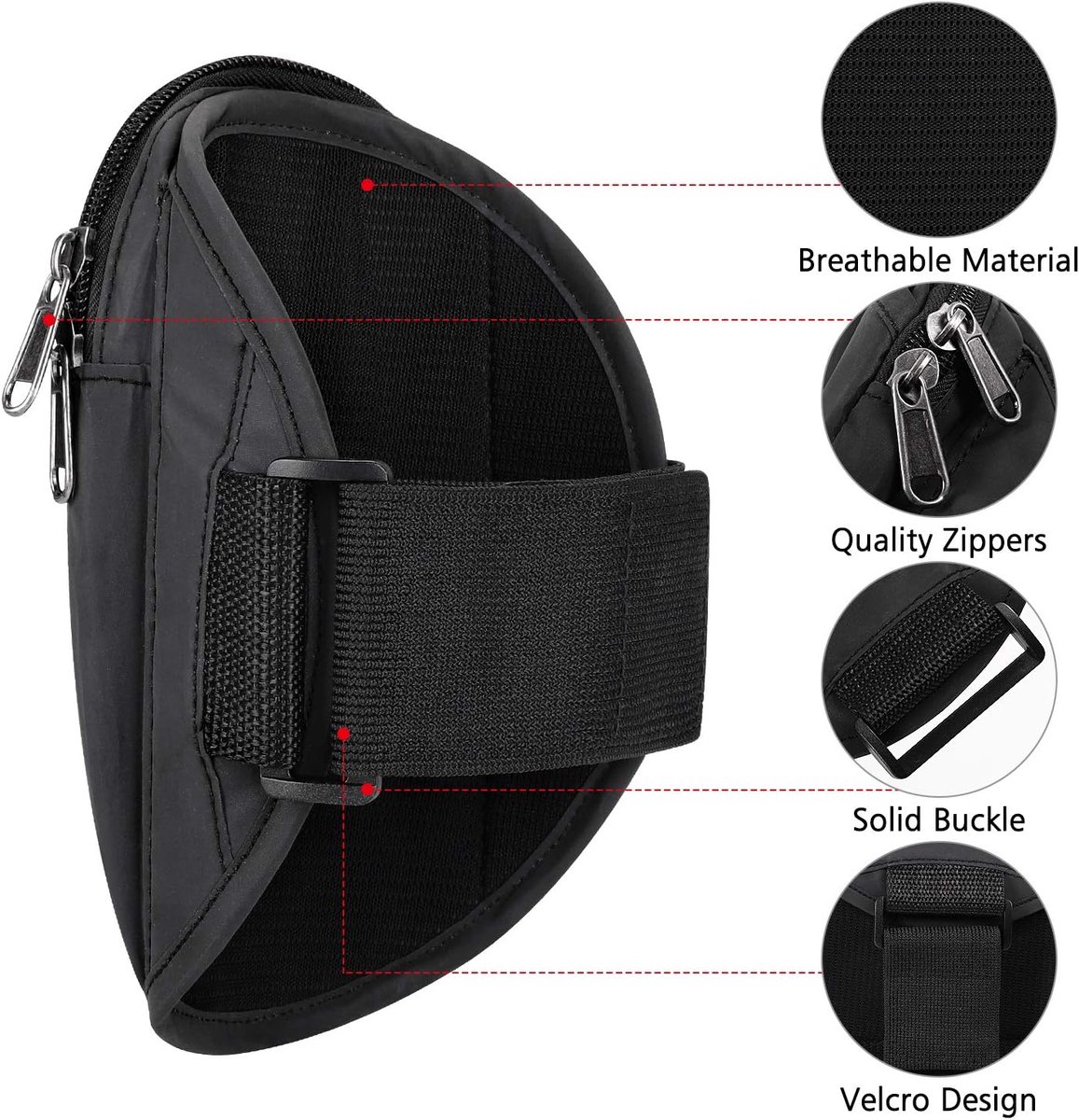 Sports Bag - Running Armband - Phone Holder for Running - Reflective Sports Accessories - With Adjustable Shoulder Strap - Suitable for Running, Camping and Hiking (Black) - Image 3