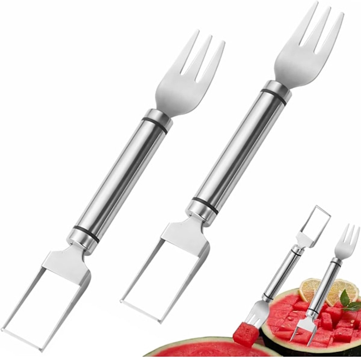 Watermelon Fork - Multifunctional Watermelon Slicer - Fruit Cutter - Portable Tool 2-Piece Set - Image 1