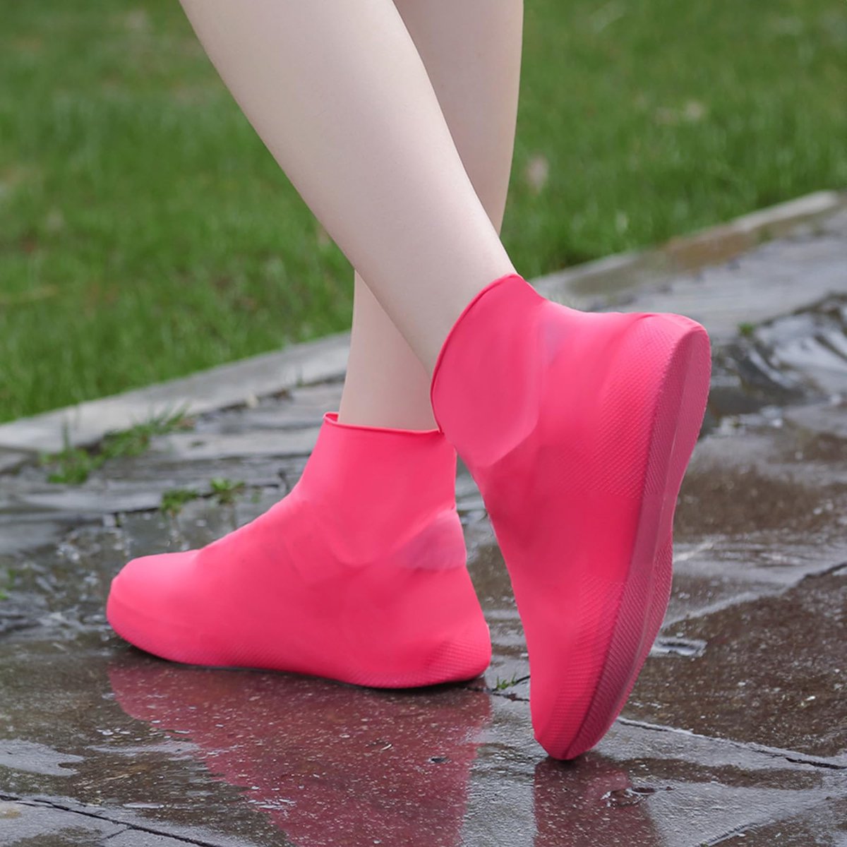 Overshoes - 1 Pair - Waterproof Silicone Overshoes - Reusable, Non-slip, Suitable for Outdoor Activities (Pink - Size L) - Image 1