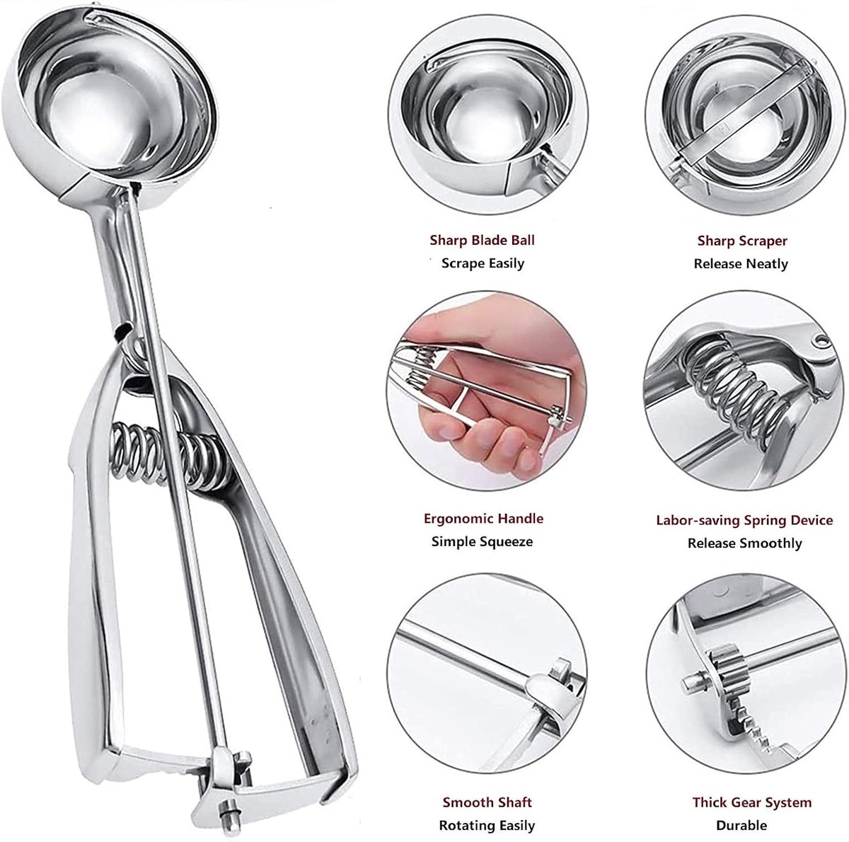 Three-Piece Ice Cream Scoop Set - Cookie Scoop Set - Stainless Steel Ice Cream Scoop with Trigger Mechanism - Large/Medium/Small Cookie Scoops - Baking Cookie Scoop Set - Image 2