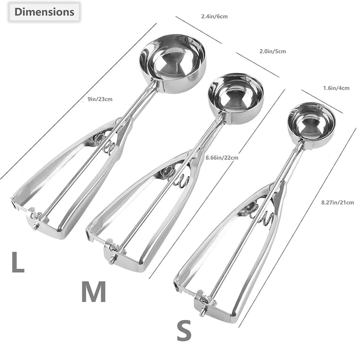 Three-Piece Ice Cream Scoop Set - Cookie Scoop Set - Stainless Steel Ice Cream Scoop with Trigger Mechanism - Large/Medium/Small Cookie Scoops - Baking Cookie Scoop Set - Image 6