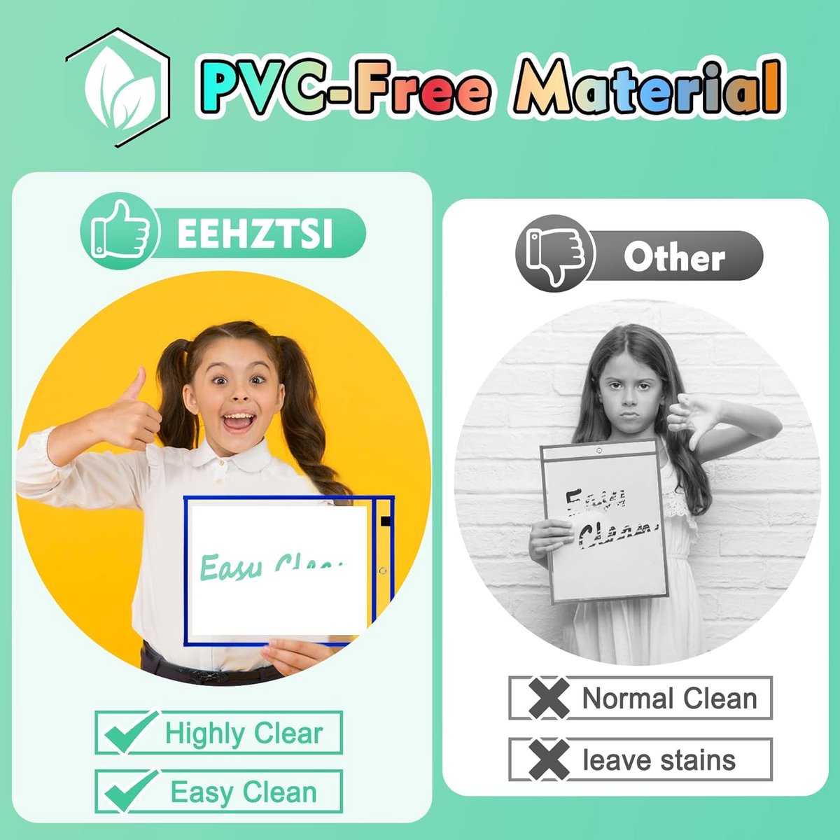 Erasable and Writable Folders - Pack of 30 | Includes 30 water-based whiteboard markers and 3 iron rings - Transparent plastic folders/protective covers - Drawing and tracing bags - Erasable and writable - Random colors - Image 2