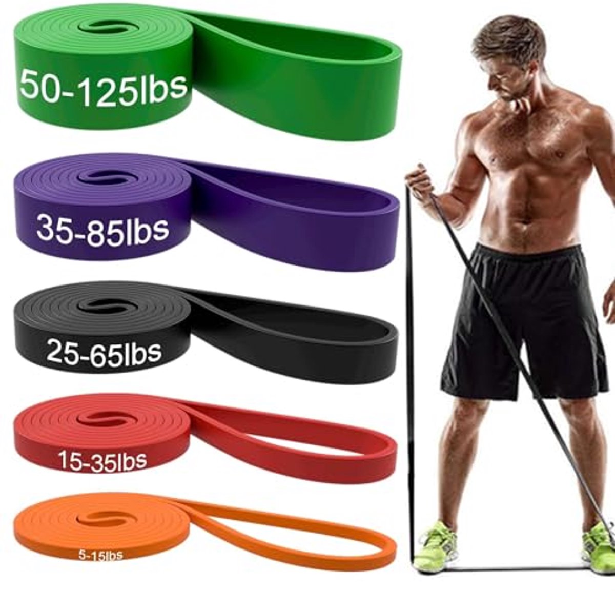 Resistance Bands - Pull-up Bands - Training Bands - Fitness Bands - Set of 5 Bands - 5 Different Resistances - Set for Training, Fitness, Exercises, and Physical Therapy for Men and Women - Includes Carrying Bag - Image 1