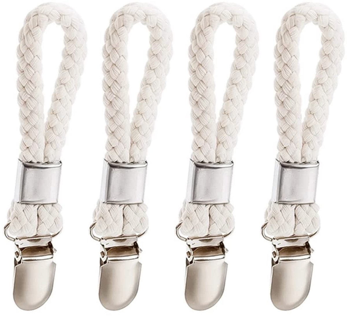 Set of 4 - Woven Cotton Ring, Metal Towel Clips - Hanging Ring and Storage Clips - Suitable for Home, Bedroom and Bathroom - Multifunctional - Image 1