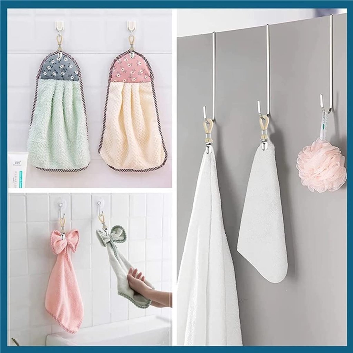 Set of 4 - Woven Cotton Ring, Metal Towel Clips - Hanging Ring and Storage Clips - Suitable for Home, Bedroom and Bathroom - Multifunctional - Image 7