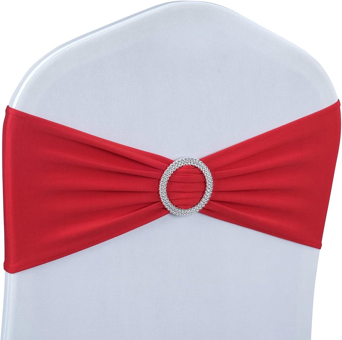 Chair Covers - Pack of 5 - Christmas Chair Covers - Party Chair Covers - Premium Elastic Chair Cover Straps - Buckle Slider - Universal Elastic Chair Straps - Wedding - Ceremony - Banquet Decoration - Red - Image 1