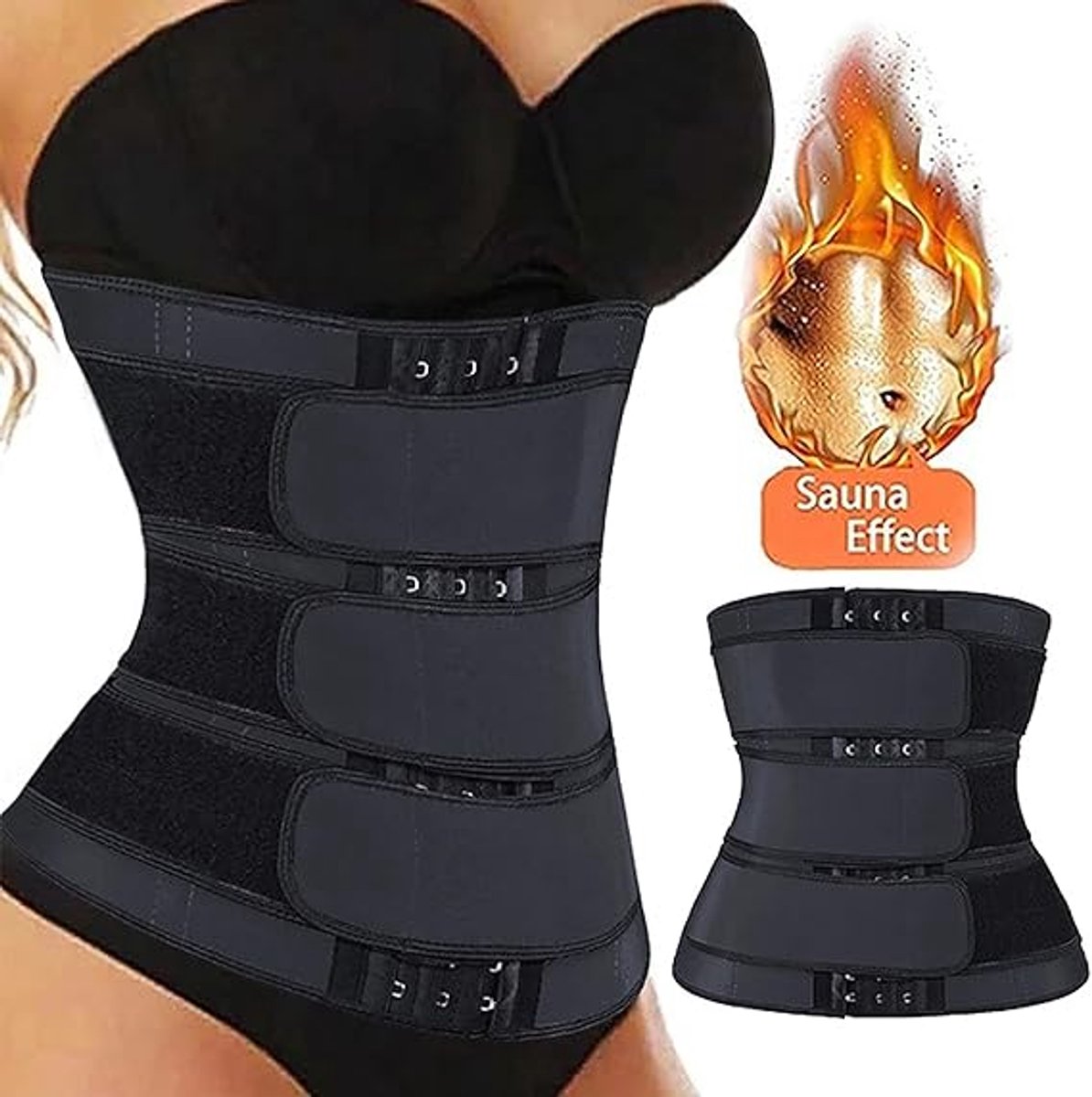 Women Sweat Reducer Training Belt - Sweatband - Waist Trainer - Slimming Belly Band - 3-Row Closure & Breathable Material - Extended Sizes (S to 6XL) - Black, L - Image 4