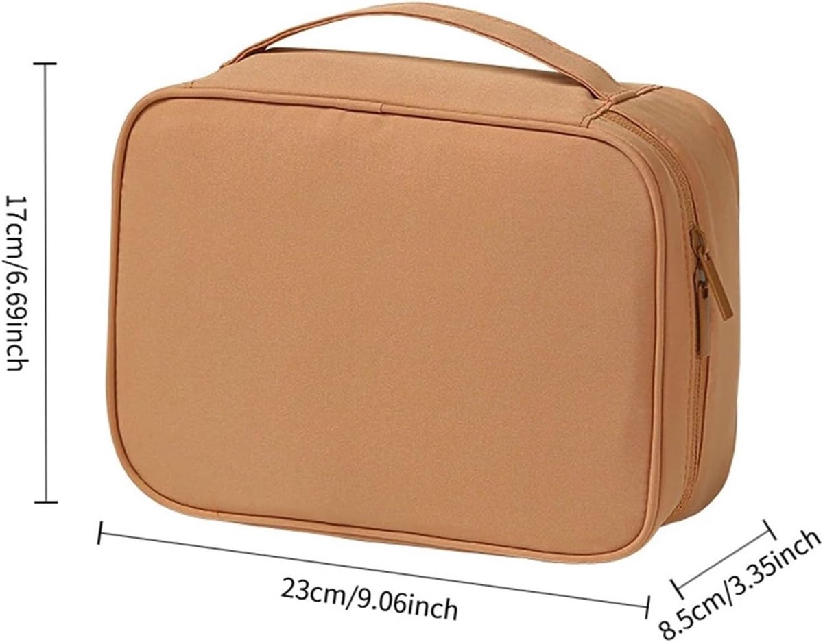 Makeup Bag - Cosmetic Storage Bag - Travel Bag - Large Capacity Makeup Bag - Women's Toiletry Bag - Portable Makeup Bag with Brush Holder and Compartments (Double-Layered Beige) - Image 2