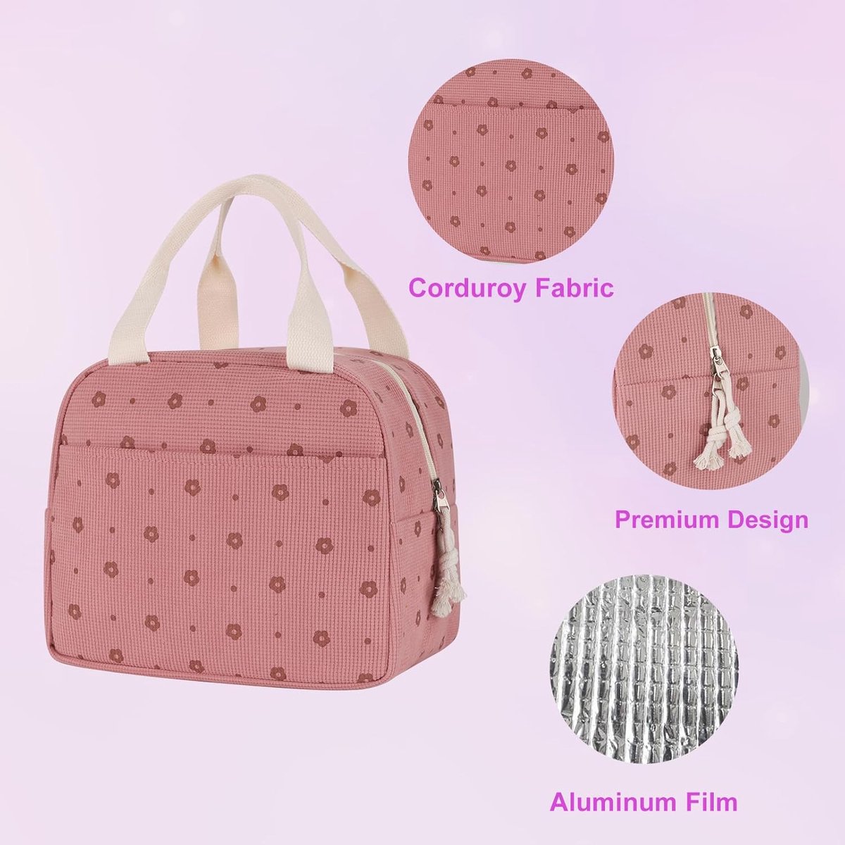 Cooler Bags - Lunch Bag - Handle Strap - Cooler Bag - Lunch Bag - Insulated Cooler Bag - Picnic Bag - 25.5*21*17cm - Suitable for work, office, travel and picnics（Pink） - Image 5
