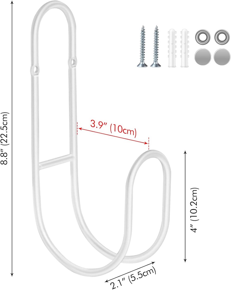Garden Hose Hanging System - Wall Mount for Neat Storage - Stainless Steel Frame - White - Image 6