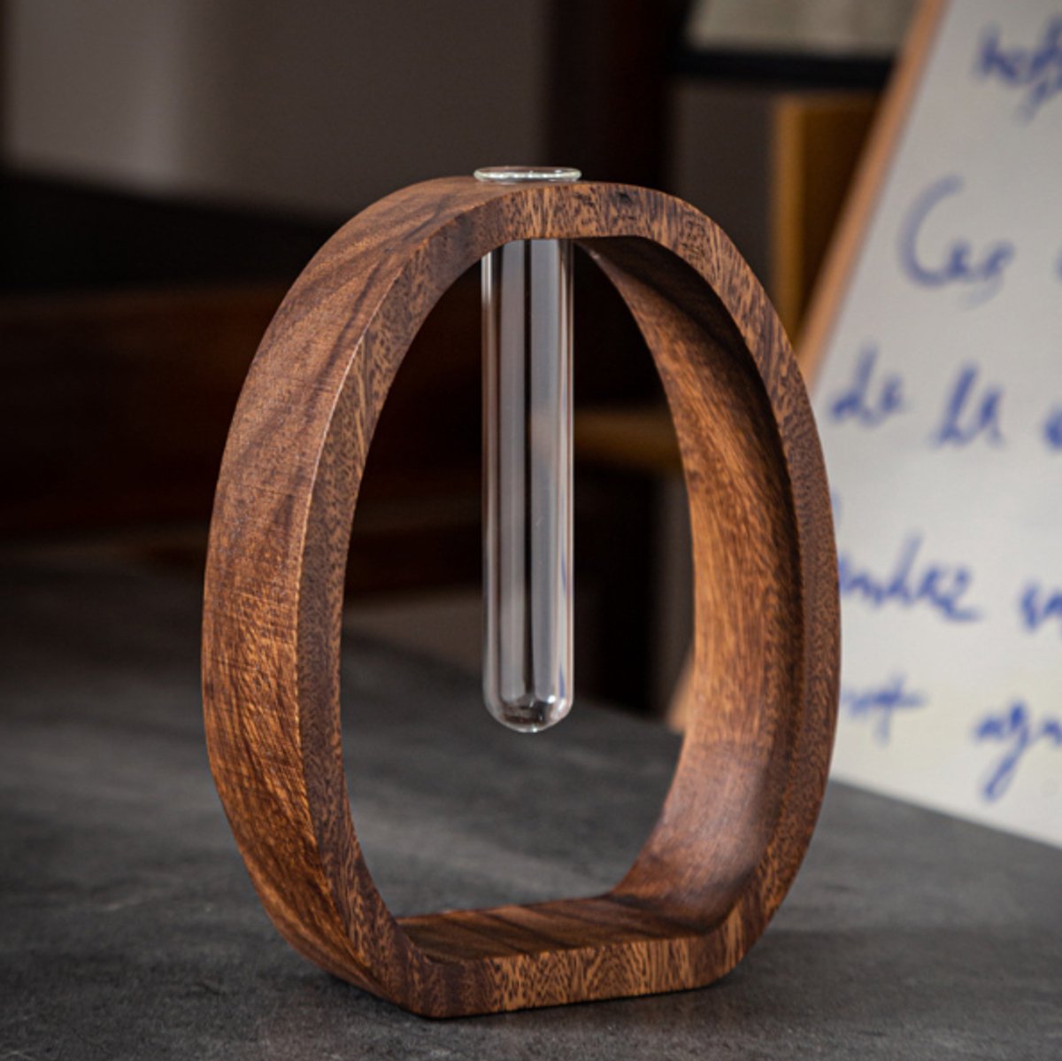 Vase - Solid Wood Vase - Desk Plant Growing Rack - Made of Wood and Bamboo - Enhances the modern decor of your home and office environment (S: 9.5*7*4 cm) - Image 1