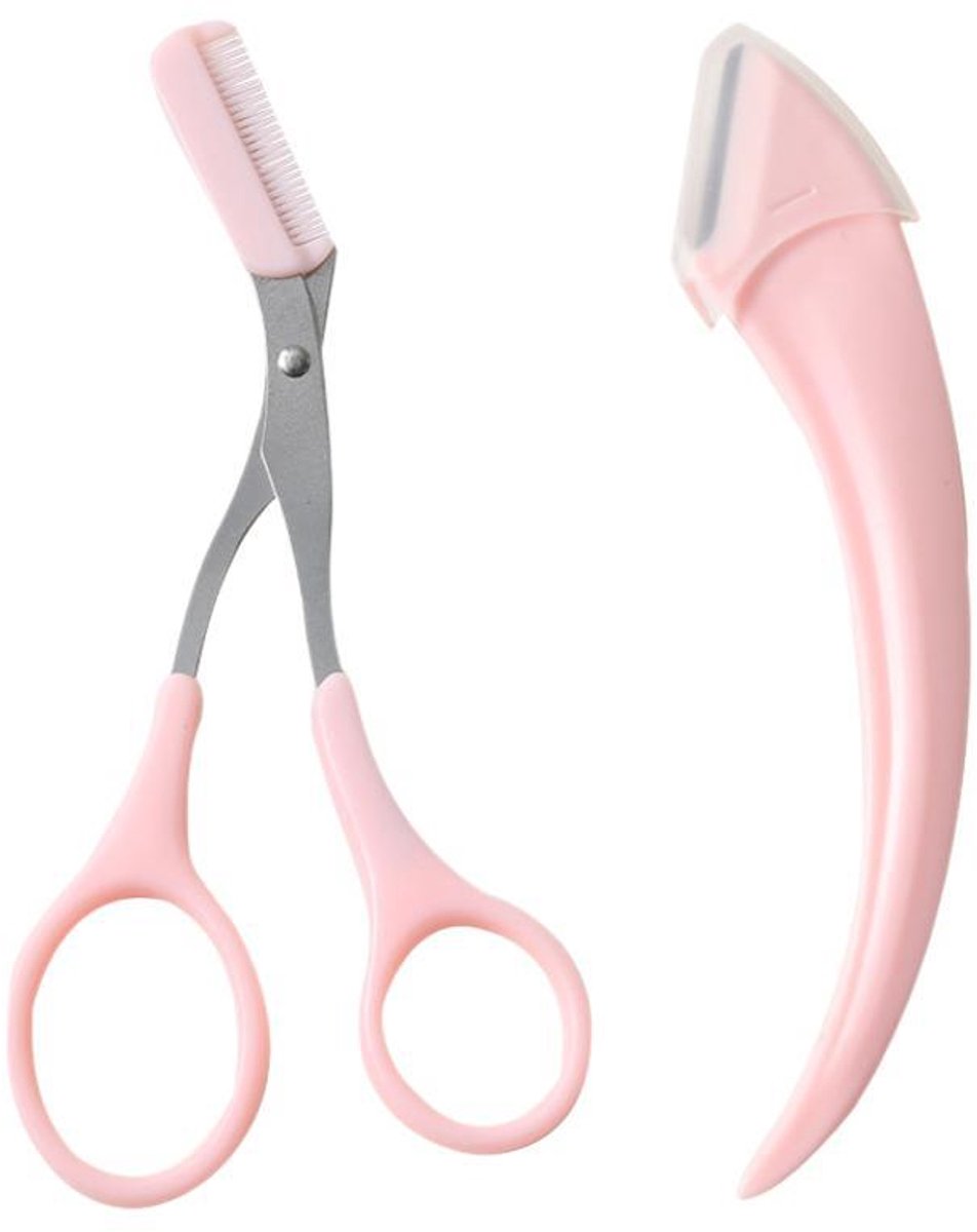 Eyebrow Trimmer - Eyebrow Trimmer for Women - Pink Eyebrow Trimming Set - Scissors with Comb - Safety Razor - Suitable for Daytime Skin Care - Image 1
